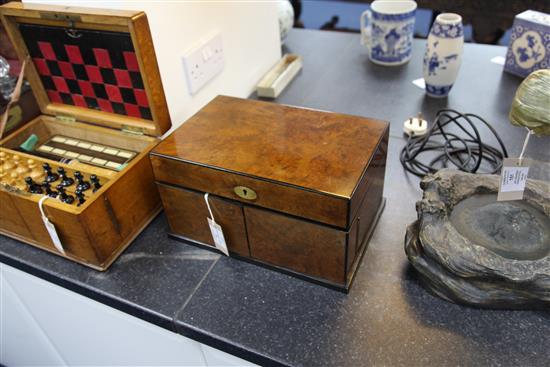 A Victorian burr walnut cased games compendium, 13.5in.